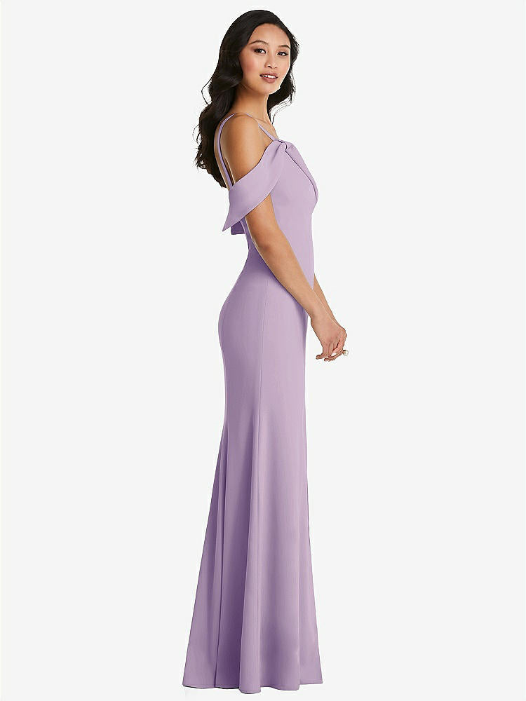 【STYLE: 6847】One-Shoulder Draped Cuff Maxi Dress with Front Slit【COLOR: Pale Purple】