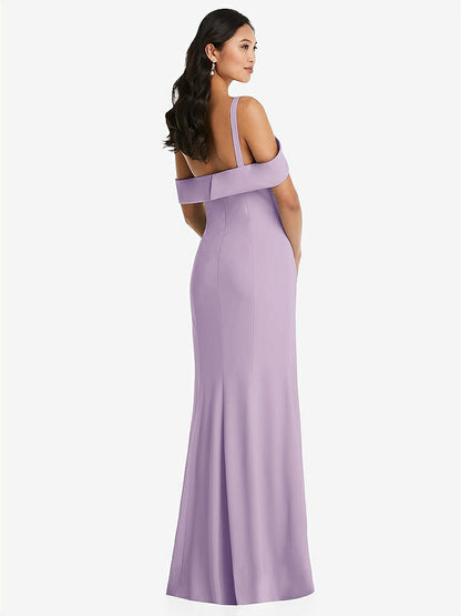 【STYLE: 6847】One-Shoulder Draped Cuff Maxi Dress with Front Slit【COLOR: Pale Purple】