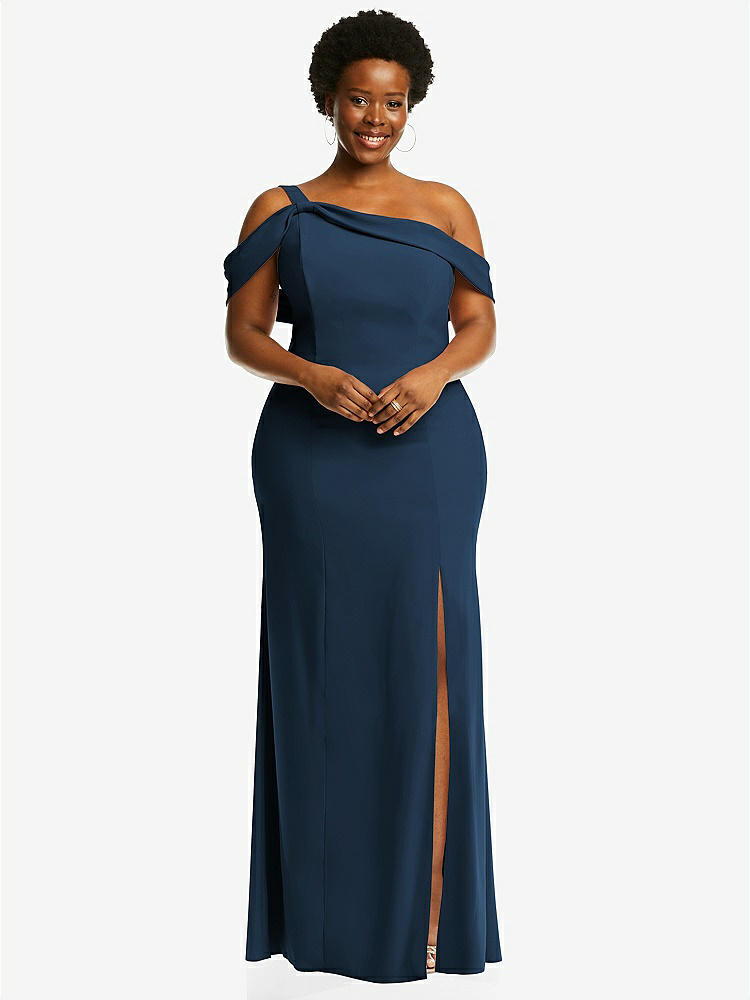 【STYLE: 6847】One-Shoulder Draped Cuff Maxi Dress with Front Slit【COLOR: Sofia Blue】
