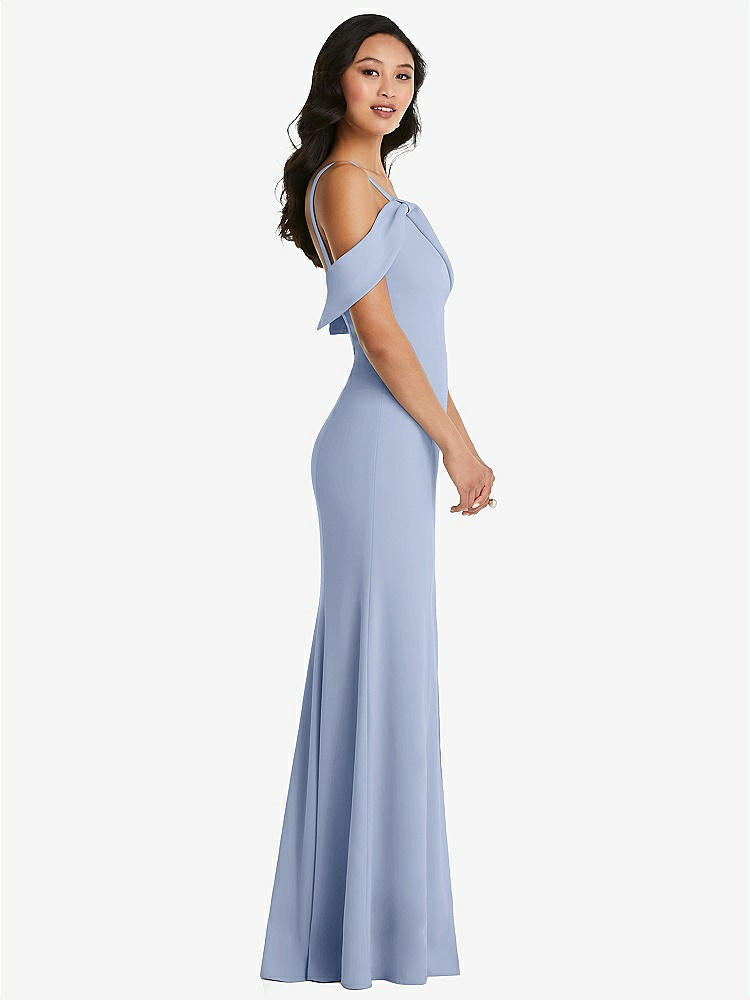 【NEW】【STYLE: 6847】ワンショルダー ドレープ カフ マキシ ドレス 前面 スリット【COLOR: Sky Blue】【SIZE: 00-30W】