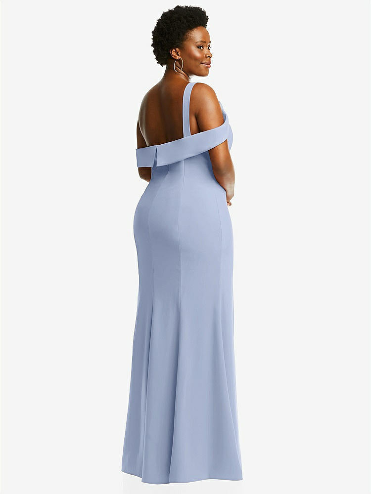 【NEW】【STYLE: 6847】ワンショルダー ドレープ カフ マキシ ドレス 前面 スリット【COLOR: Sky Blue】【SIZE: 00-30W】