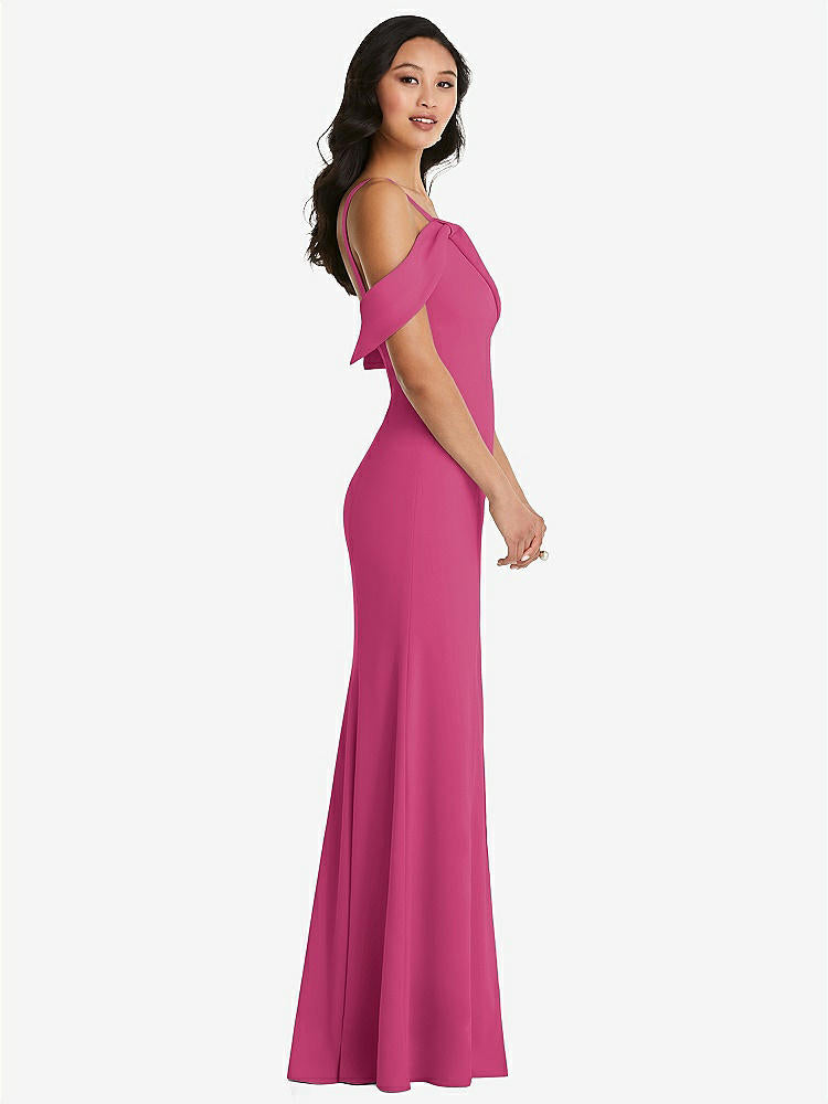 【STYLE: 6847】One-Shoulder Draped Cuff Maxi Dress with Front Slit【COLOR: Tea Rose】