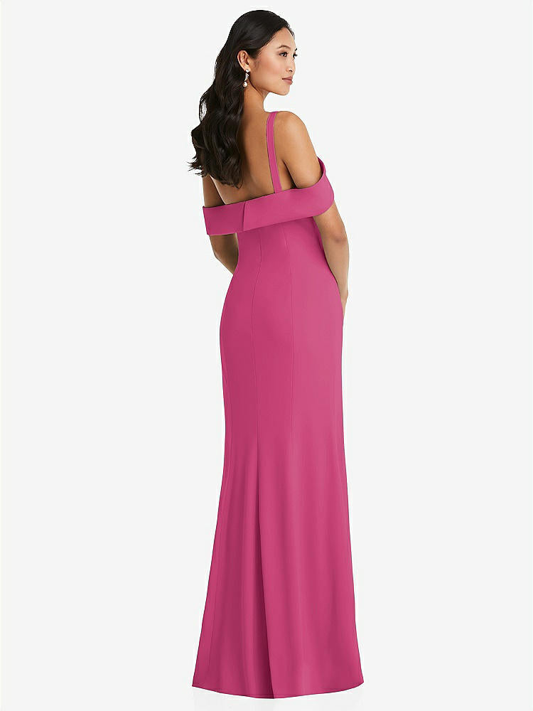 【STYLE: 6847】One-Shoulder Draped Cuff Maxi Dress with Front Slit【COLOR: Tea Rose】