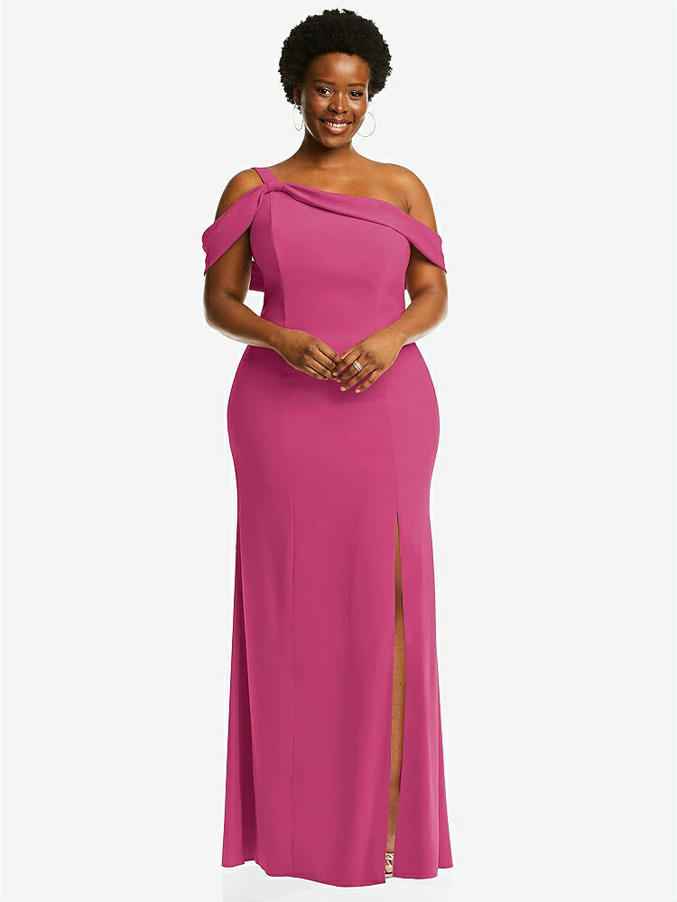 【STYLE: 6847】One-Shoulder Draped Cuff Maxi Dress with Front Slit【COLOR: Tea Rose】