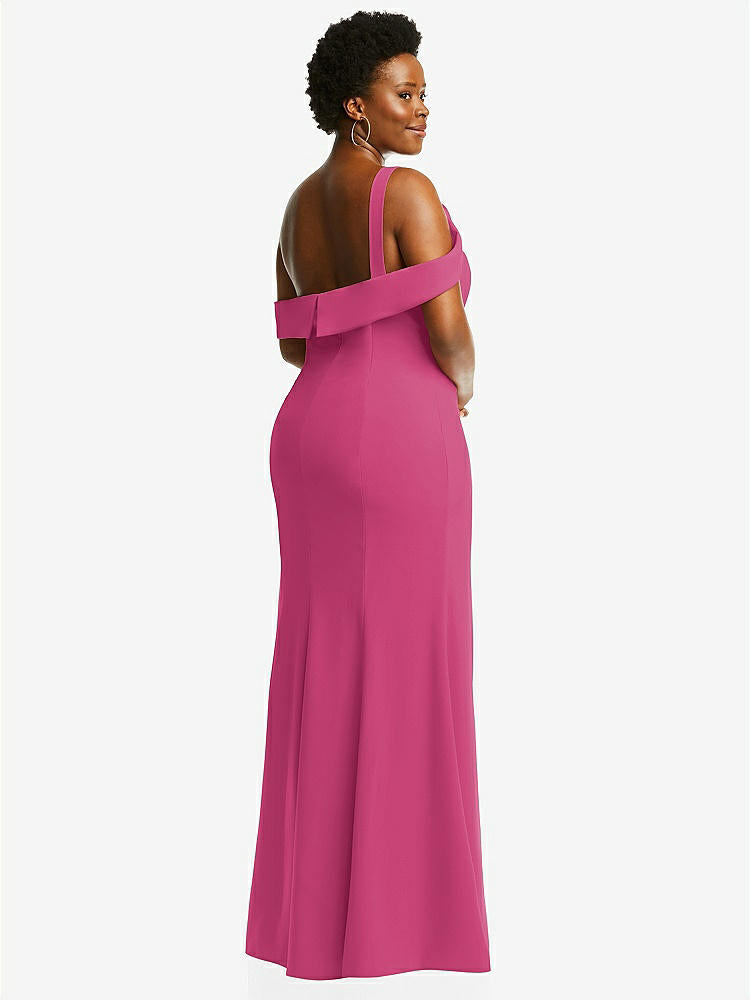 【STYLE: 6847】One-Shoulder Draped Cuff Maxi Dress with Front Slit【COLOR: Tea Rose】