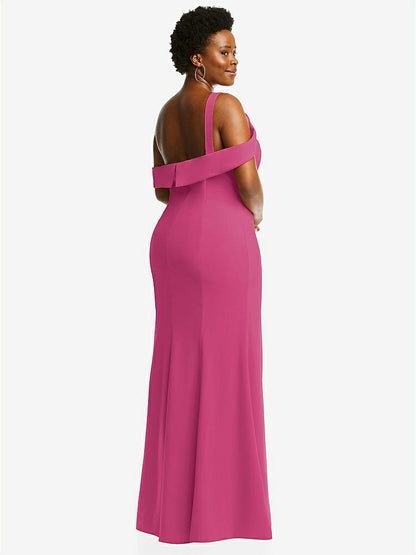 【STYLE: 6847】One-Shoulder Draped Cuff Maxi Dress with Front Slit【COLOR: Tea Rose】