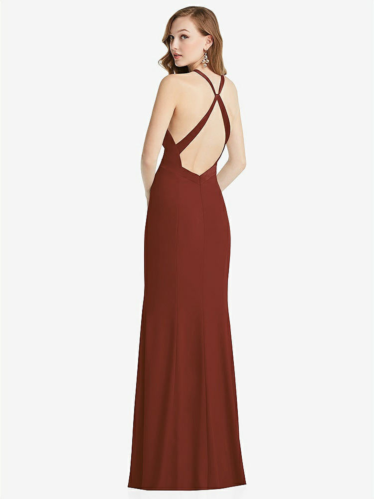 【STYLE: 6848】High-Neck Halter Dress with Twist Criss Cross Back 【COLOR: Auburn Moon】