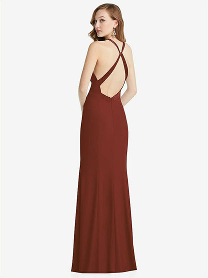 【STYLE: 6848】High-Neck Halter Dress with Twist Criss Cross Back 【COLOR: Auburn Moon】