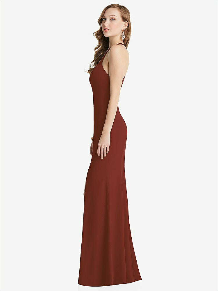 【STYLE: 6848】High-Neck Halter Dress with Twist Criss Cross Back 【COLOR: Auburn Moon】
