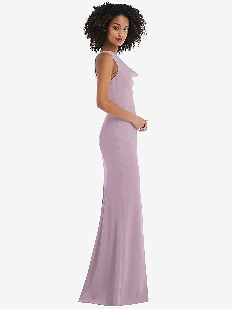 【STYLE: 6849】One-Shoulder Draped Cowl-Neck Maxi Dress【COLOR: Suede Rose】