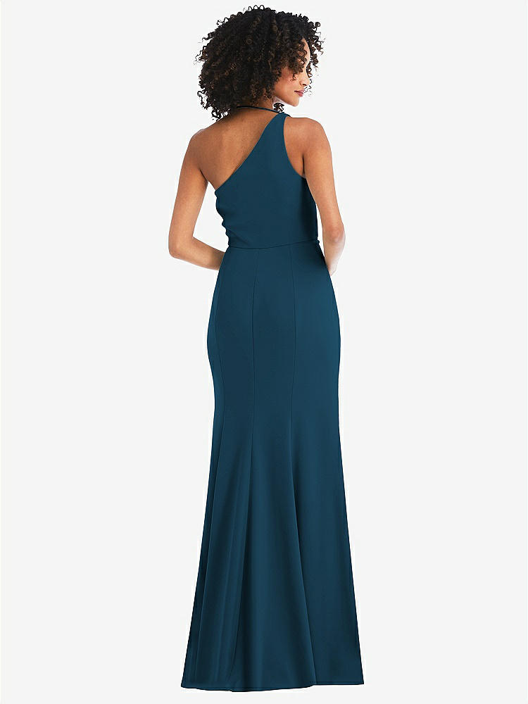 【STYLE: 6849】One-Shoulder Draped Cowl-Neck Maxi Dress【COLOR: Atlantic Blue】