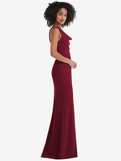 【NEW】【STYLE: 6849】ワンショルダー ドレープ カウルネック マキシ ドレス【COLOR: Burgundy】【SIZE: 00-30W】