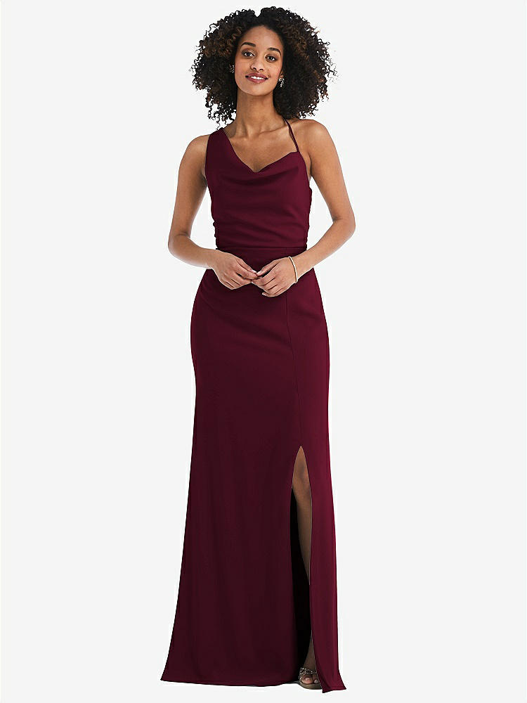 【NEW】【STYLE: 6849】ワンショルダー ドレープ カウルネック マキシ ドレス【COLOR: Cabernet】【SIZE: 00-30W】