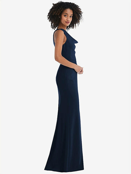 【NEW】【STYLE: 6849】ワンショルダー ドレープ カウルネック マキシ ドレス【COLOR: Midnight Navy】【SIZE: 00-30W】
