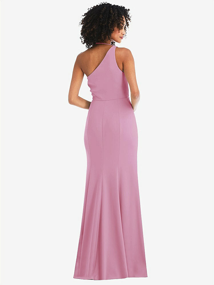 【STYLE: 6849】One-Shoulder Draped Cowl-Neck Maxi Dress【COLOR: Powder Pink】