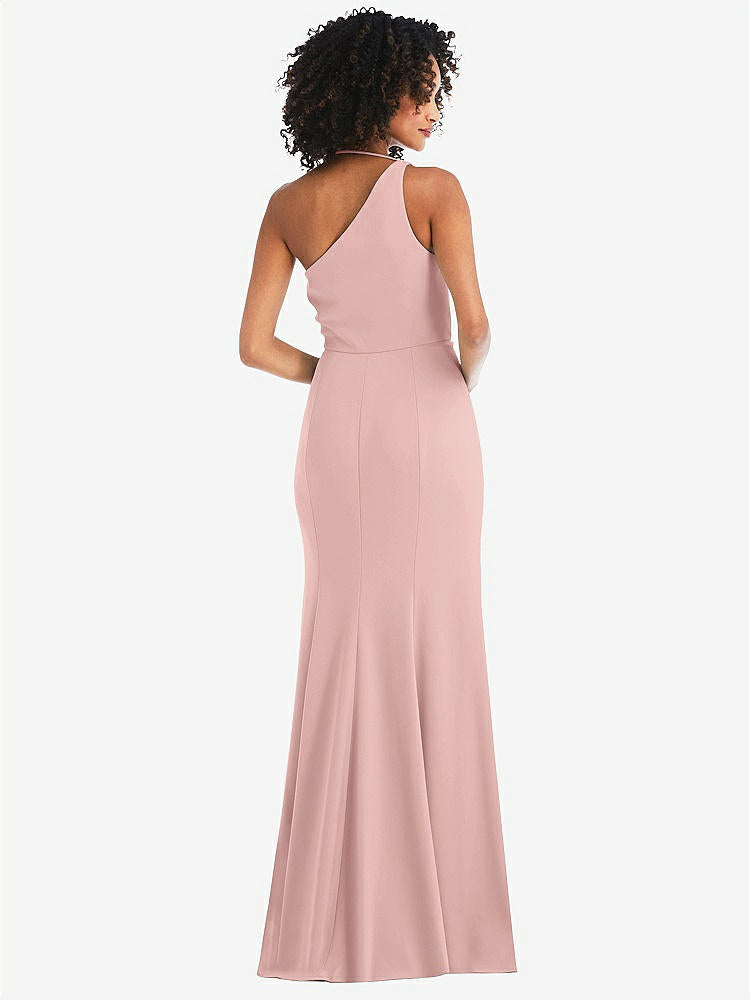 【STYLE: 6849】One-Shoulder Draped Cowl-Neck Maxi Dress【COLOR: Rose - PANTONE Rose Quartz】
