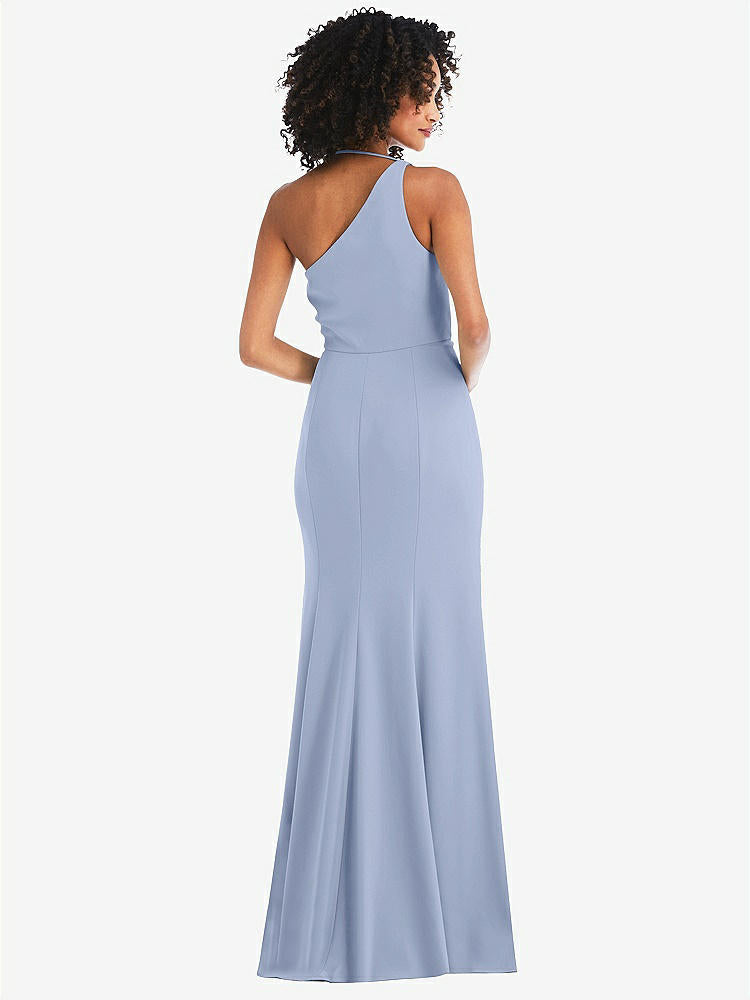 【STYLE: 6849】One-Shoulder Draped Cowl-Neck Maxi Dress【COLOR: Sky Blue】