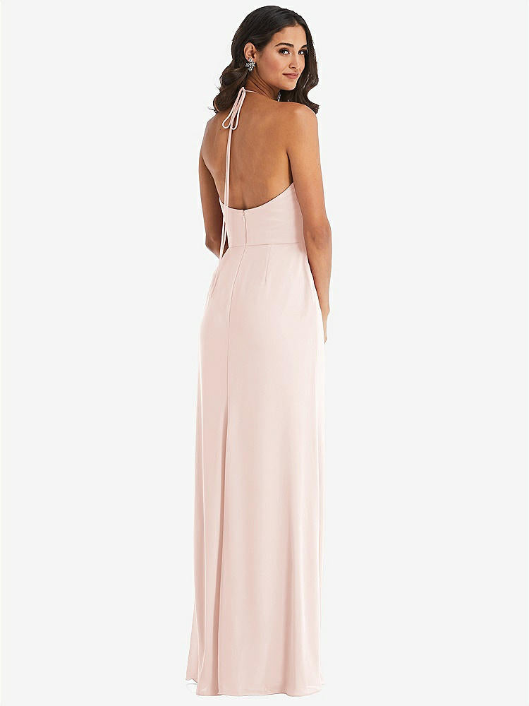 【STYLE: 1543】Spaghetti Strap Tie Halter Backless Trumpet Gown【COLOR: Blush】