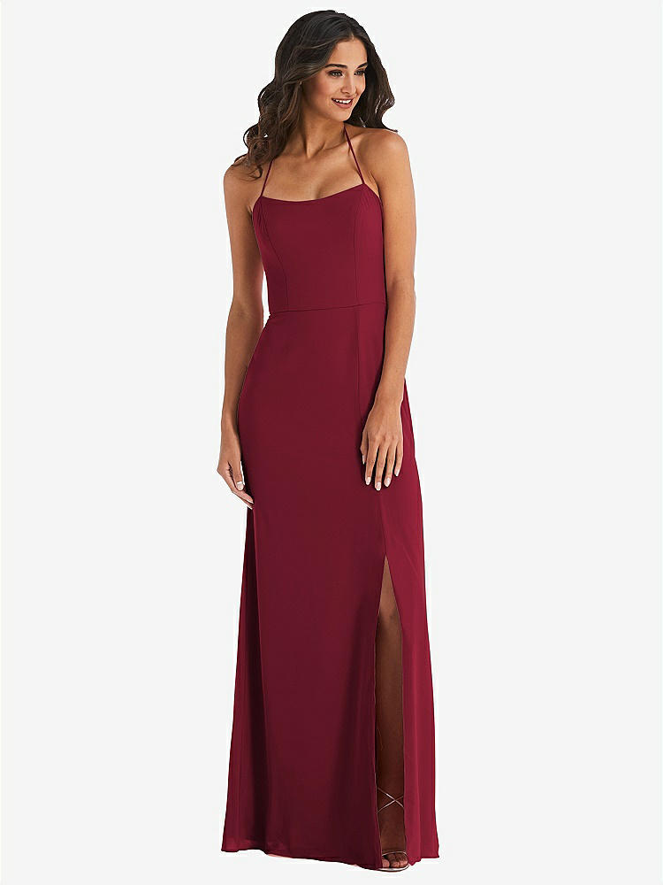 【STYLE: 1543】Spaghetti Strap Tie Halter Backless Trumpet Gown【COLOR: Burgundy】