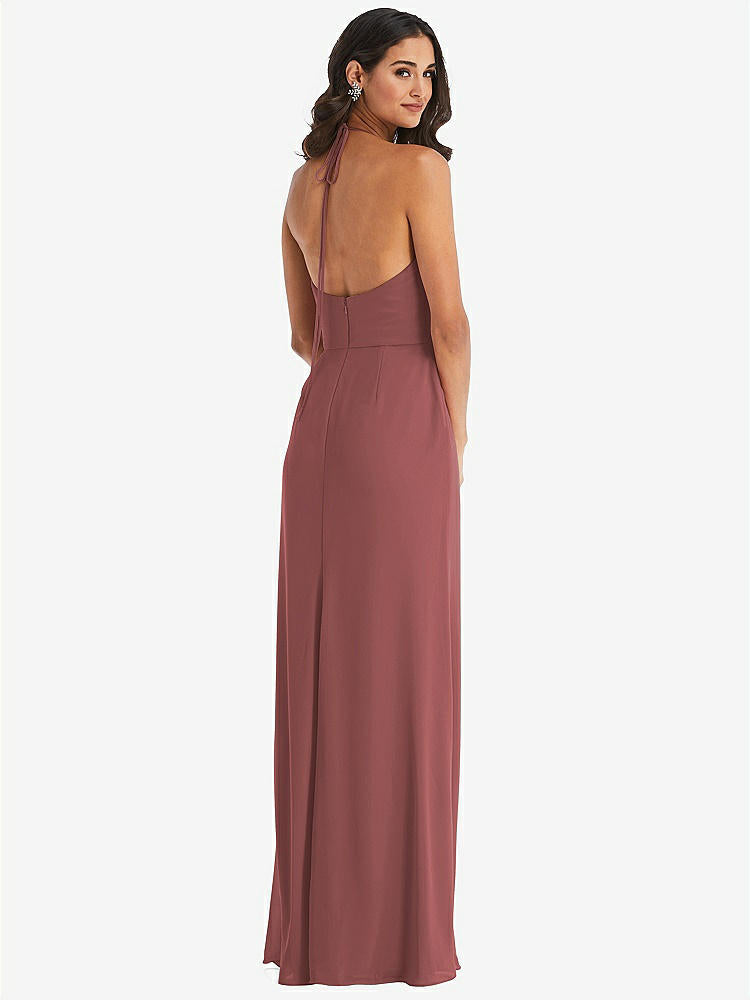 【STYLE: 1543】Spaghetti Strap Tie Halter Backless Trumpet Gown【COLOR: English Rose】