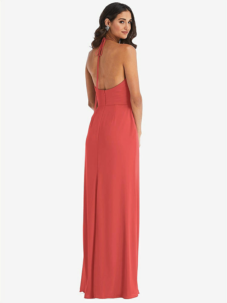 【STYLE: 1543】Spaghetti Strap Tie Halter Backless Trumpet Gown【COLOR: Perfect Coral】