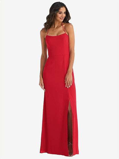 【STYLE: 1543】Spaghetti Strap Tie Halter Backless Trumpet Gown【COLOR: Parisian Red】