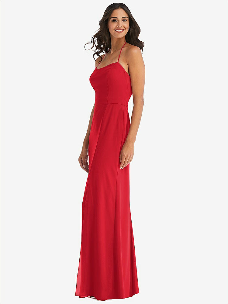 【STYLE: 1543】Spaghetti Strap Tie Halter Backless Trumpet Gown【COLOR: Parisian Red】