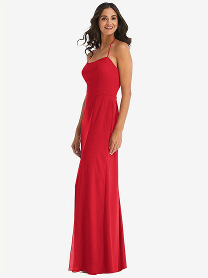 【STYLE: 1543】Spaghetti Strap Tie Halter Backless Trumpet Gown【COLOR: Parisian Red】