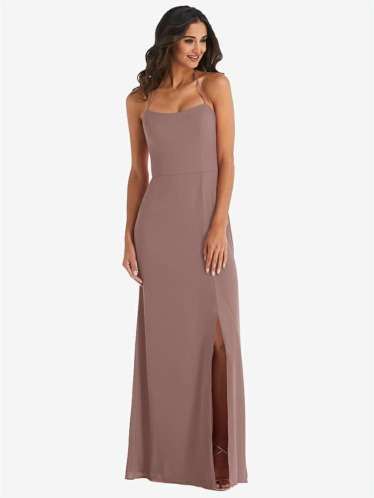 【STYLE: 1543】Spaghetti Strap Tie Halter Backless Trumpet Gown【COLOR: Sienna】