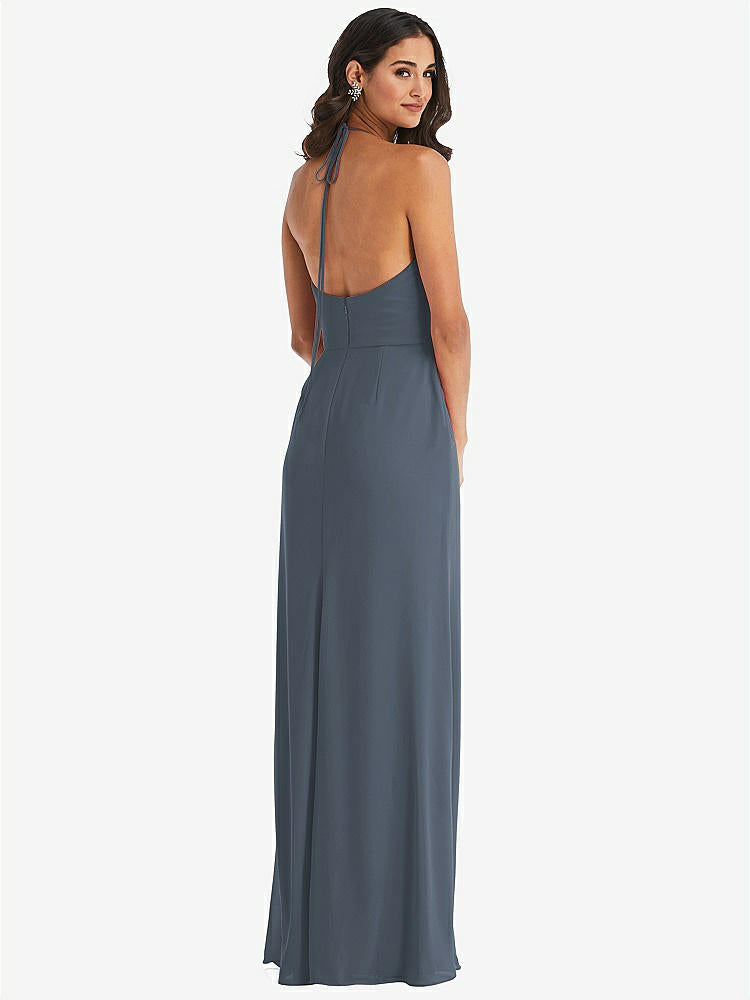 【NEW】【STYLE: 1543】スパゲッティ ストラップ ネクタイ ハーター バックレス トランペット ガウン【COLOR: Silverstone】【SIZE: 00-30W】