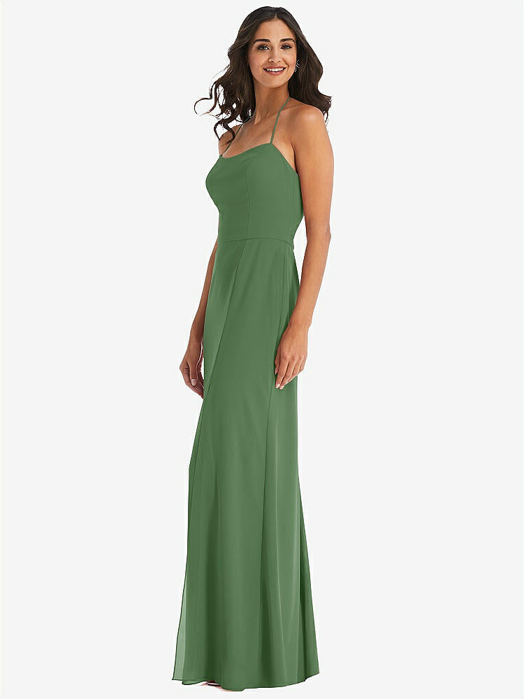 【NEW】【STYLE: 1543】スパゲッティ ストラップ ネクタイ ハーター バックレス トランペット ガウン【COLOR: Vineyard Green】【SIZE: 00-30W】