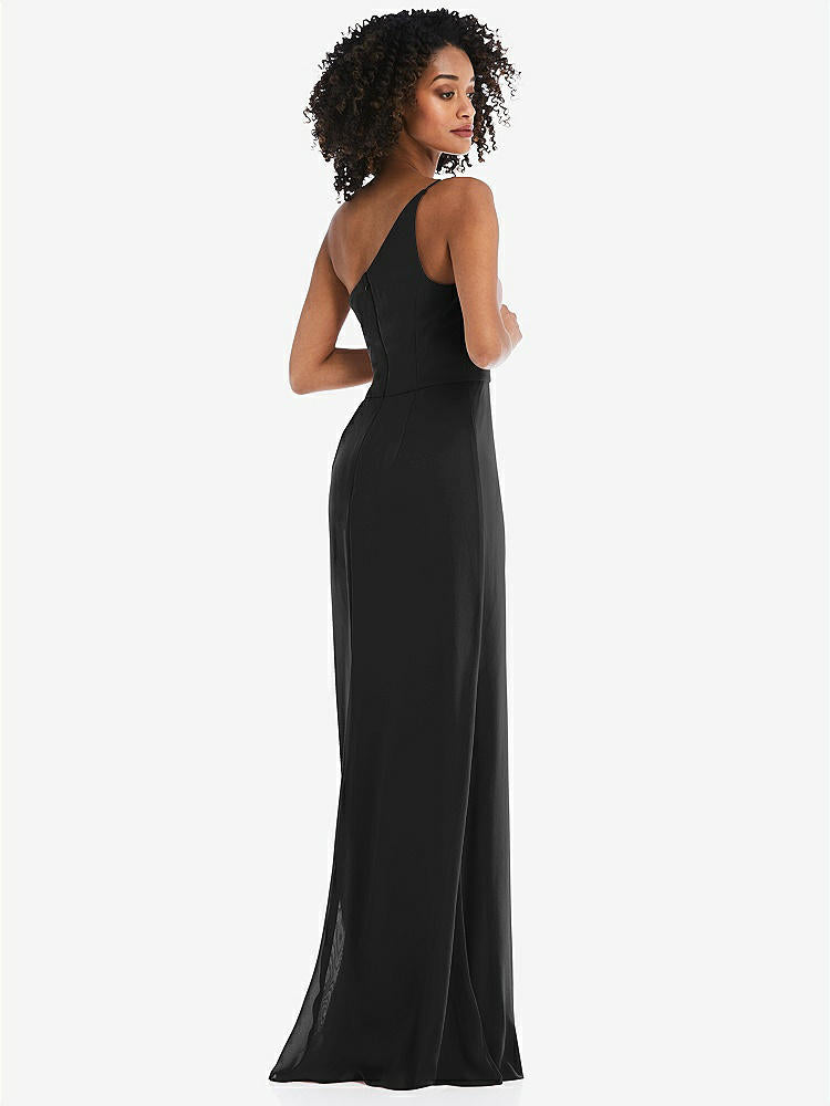 【STYLE: 1544】Skinny One-Shoulder Trumpet Gown with Front Slit【COLOR: Black】