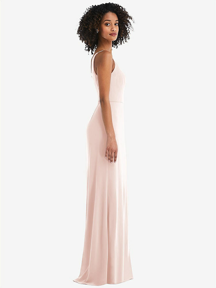 【STYLE: 1544】Skinny One-Shoulder Trumpet Gown with Front Slit【COLOR: Blush】
