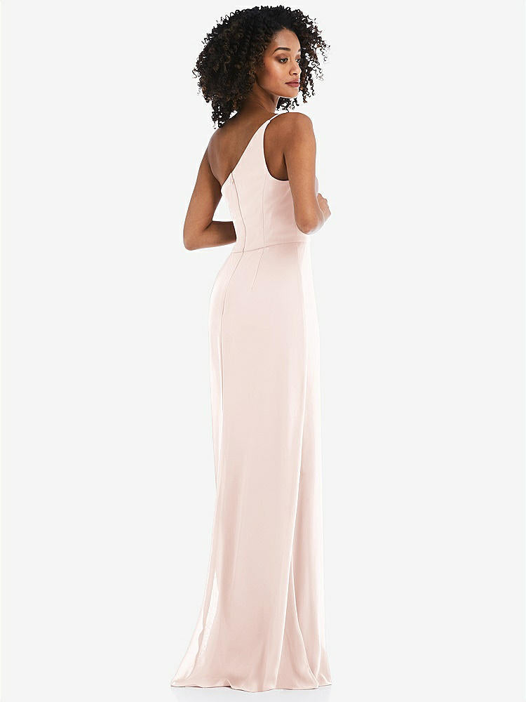 【STYLE: 1544】Skinny One-Shoulder Trumpet Gown with Front Slit【COLOR: Blush】
