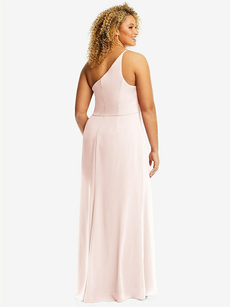 【STYLE: 1544】Skinny One-Shoulder Trumpet Gown with Front Slit【COLOR: Blush】