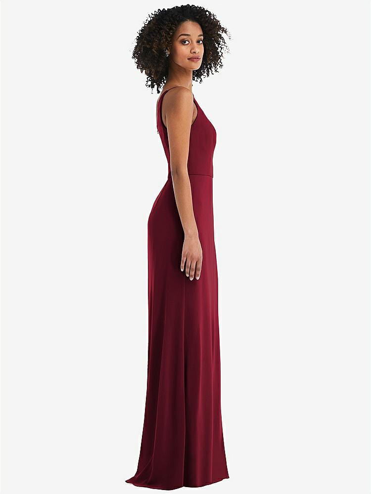 【STYLE: 1544】Skinny One-Shoulder Trumpet Gown with Front Slit【COLOR: Burgundy】
