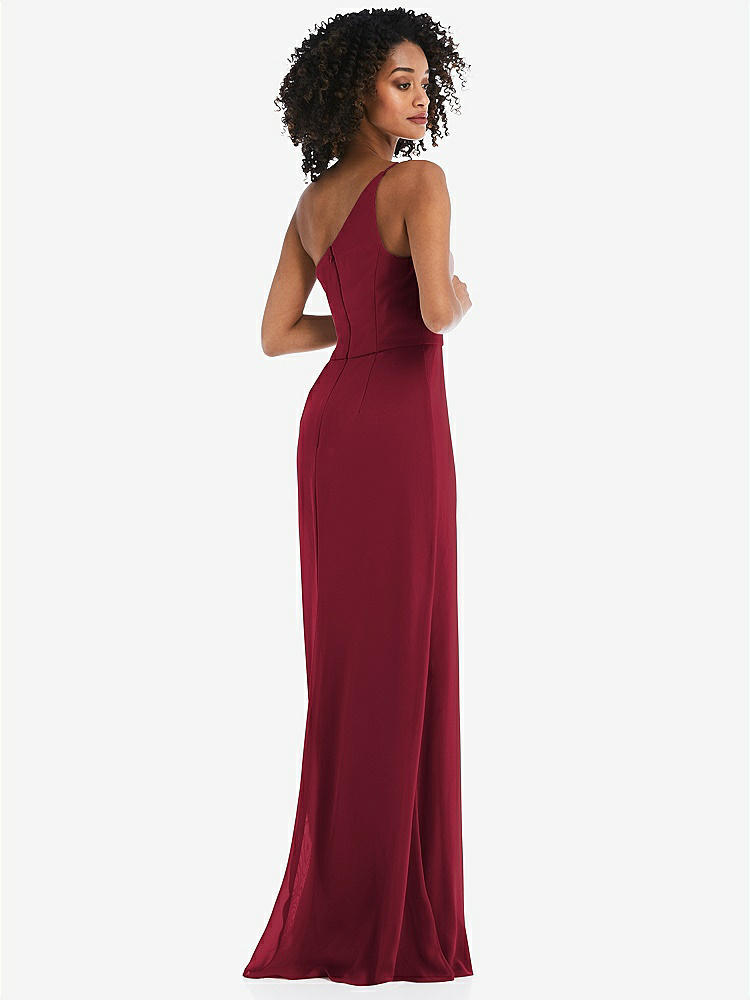 【STYLE: 1544】Skinny One-Shoulder Trumpet Gown with Front Slit【COLOR: Burgundy】