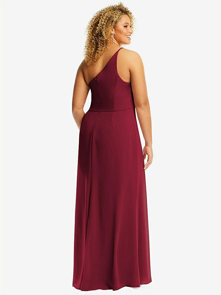 【STYLE: 1544】Skinny One-Shoulder Trumpet Gown with Front Slit【COLOR: Burgundy】