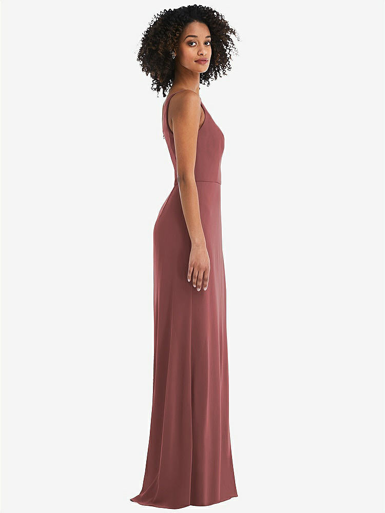 【STYLE: 1544】Skinny One-Shoulder Trumpet Gown with Front Slit【COLOR: English Rose】
