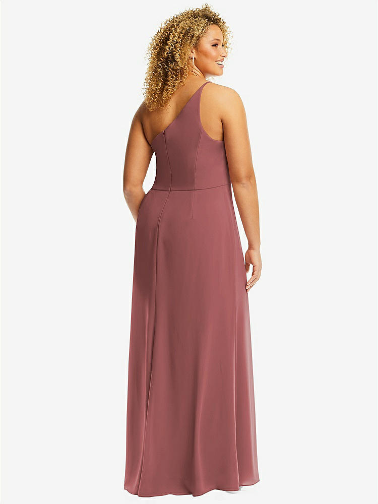 【STYLE: 1544】Skinny One-Shoulder Trumpet Gown with Front Slit【COLOR: English Rose】