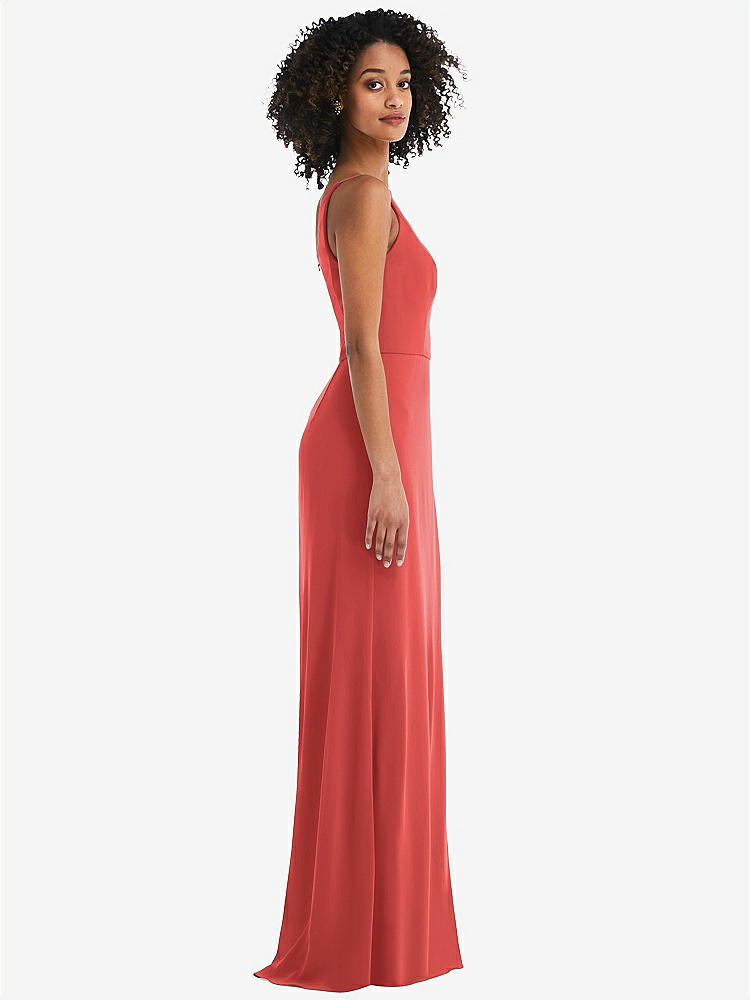 【STYLE: 1544】Skinny One-Shoulder Trumpet Gown with Front Slit【COLOR: Perfect Coral】