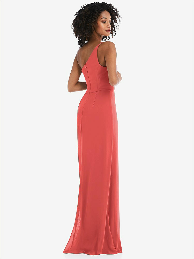 【STYLE: 1544】Skinny One-Shoulder Trumpet Gown with Front Slit【COLOR: Perfect Coral】