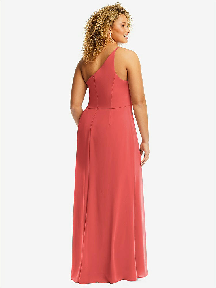 【STYLE: 1544】Skinny One-Shoulder Trumpet Gown with Front Slit【COLOR: Perfect Coral】
