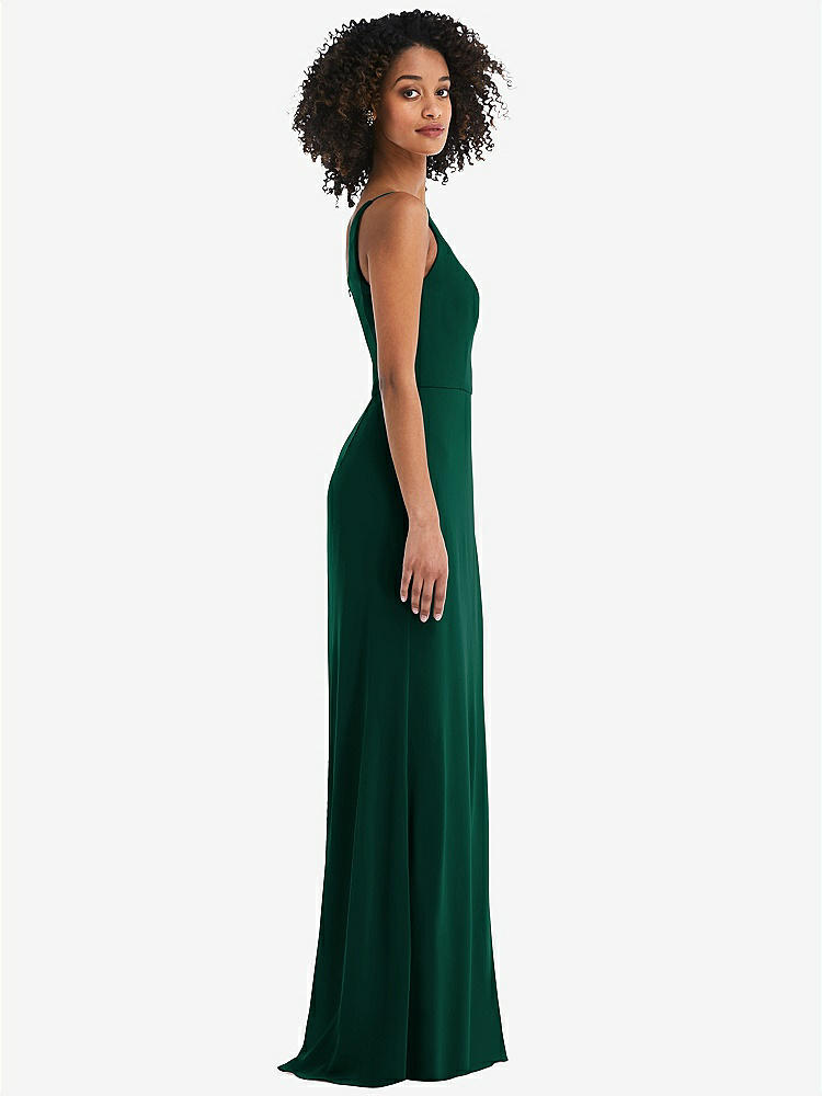 【STYLE: 1544】Skinny One-Shoulder Trumpet Gown with Front Slit【COLOR: Hunter Green】