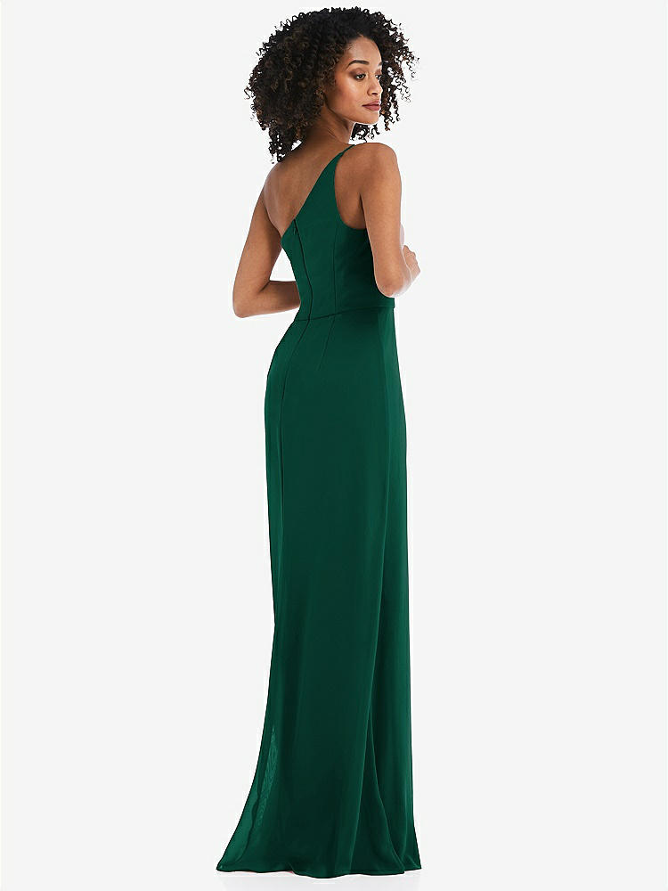 【STYLE: 1544】Skinny One-Shoulder Trumpet Gown with Front Slit【COLOR: Hunter Green】
