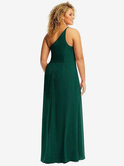 【STYLE: 1544】Skinny One-Shoulder Trumpet Gown with Front Slit【COLOR: Hunter Green】