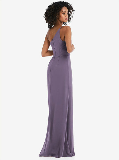 【NEW】【STYLE: 1544】スキニー ワンショルダー トランペット ガウン 前面 スリット【COLOR: Lavender】【SIZE: 00-30W】