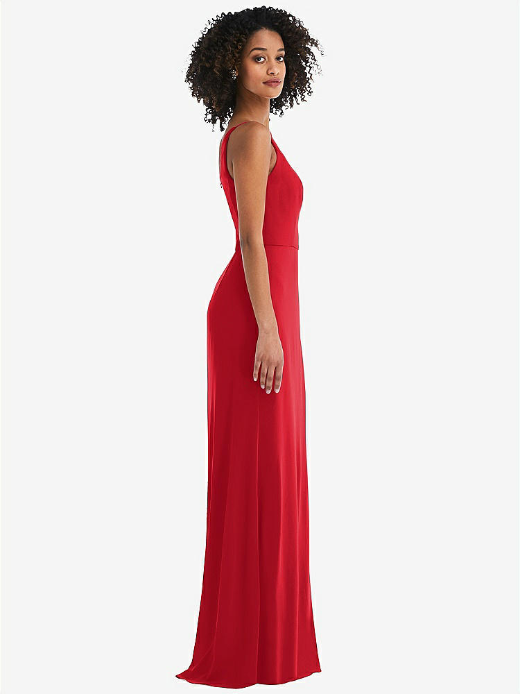 【STYLE: 1544】Skinny One-Shoulder Trumpet Gown with Front Slit【COLOR: Parisian Red】