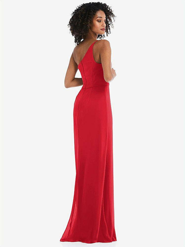 【STYLE: 1544】Skinny One-Shoulder Trumpet Gown with Front Slit【COLOR: Parisian Red】