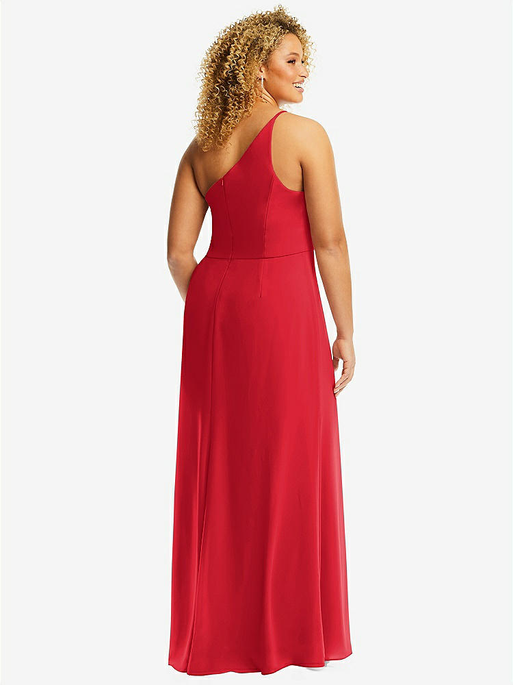 【STYLE: 1544】Skinny One-Shoulder Trumpet Gown with Front Slit【COLOR: Parisian Red】